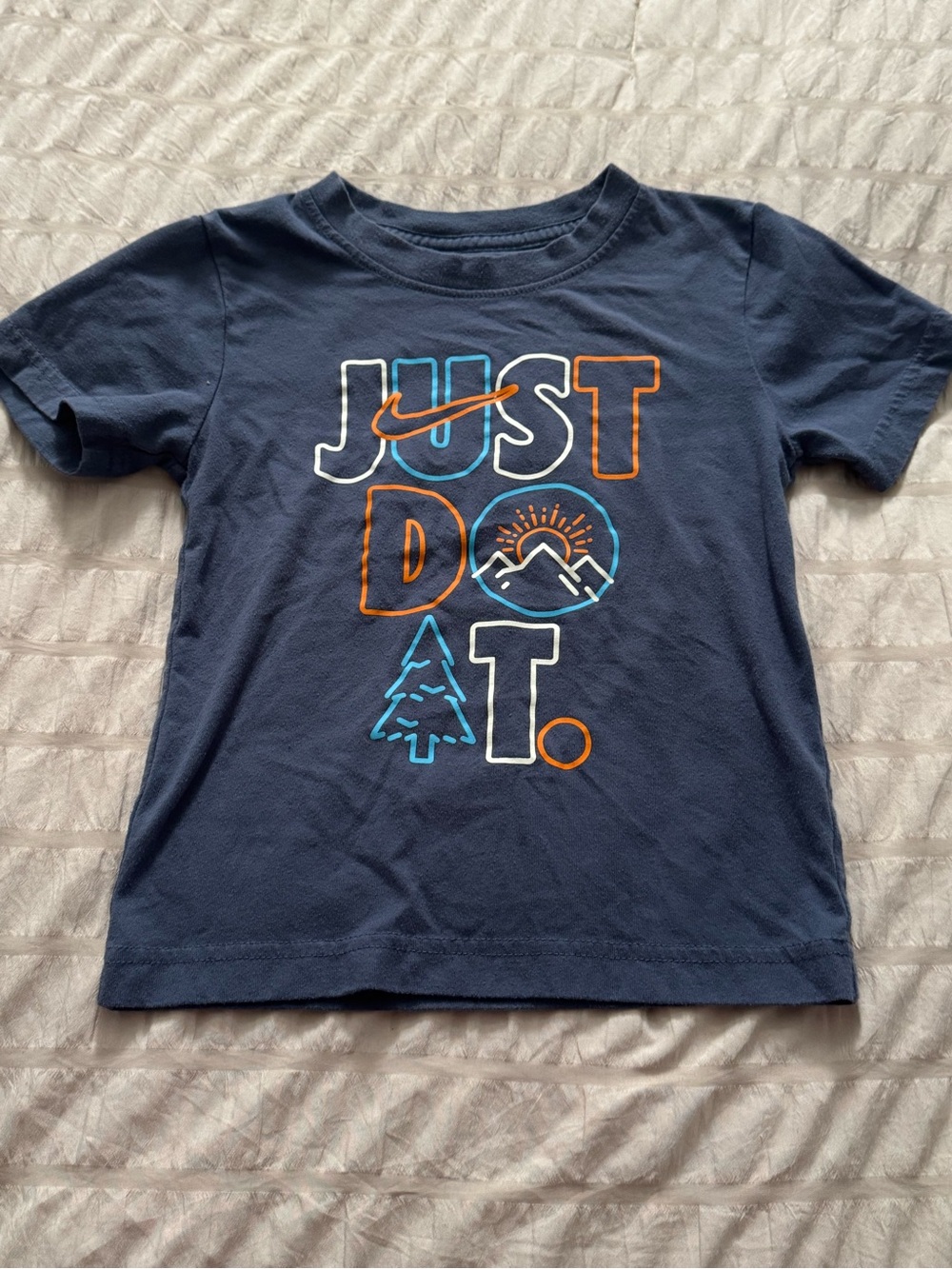 Nike Navy Graphic 'Just Do It' Tee with Orange & Blue Accents